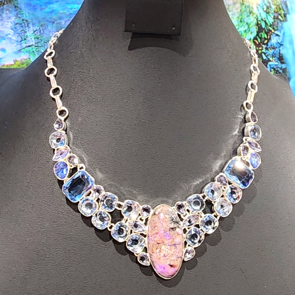 Statement Charoite Gemstone Necklace, Layered Mul… - image 1